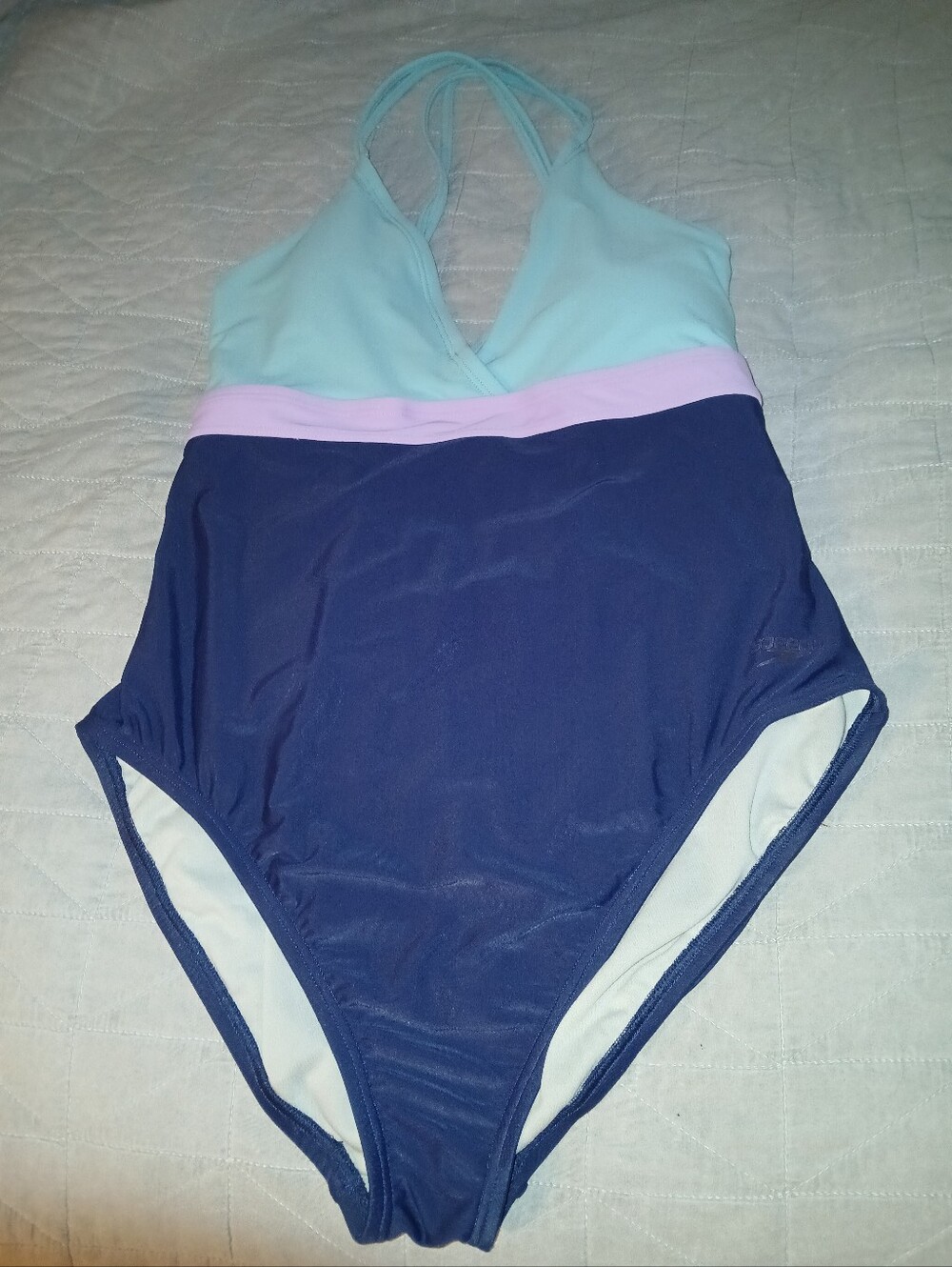 Speedo Light Blue, Lavender and Navy One-Piece Swimsuit